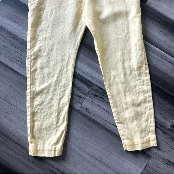 Vintage Y2K Pastel Yellow Linen Cropped Overalls - Picture 6 of 12